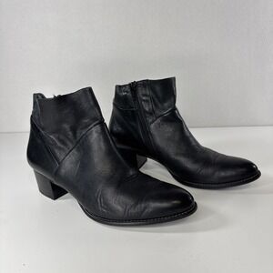 Paul Green 11522 Black Leather Ankle Booties Block Heel Made in Austria US 8.5